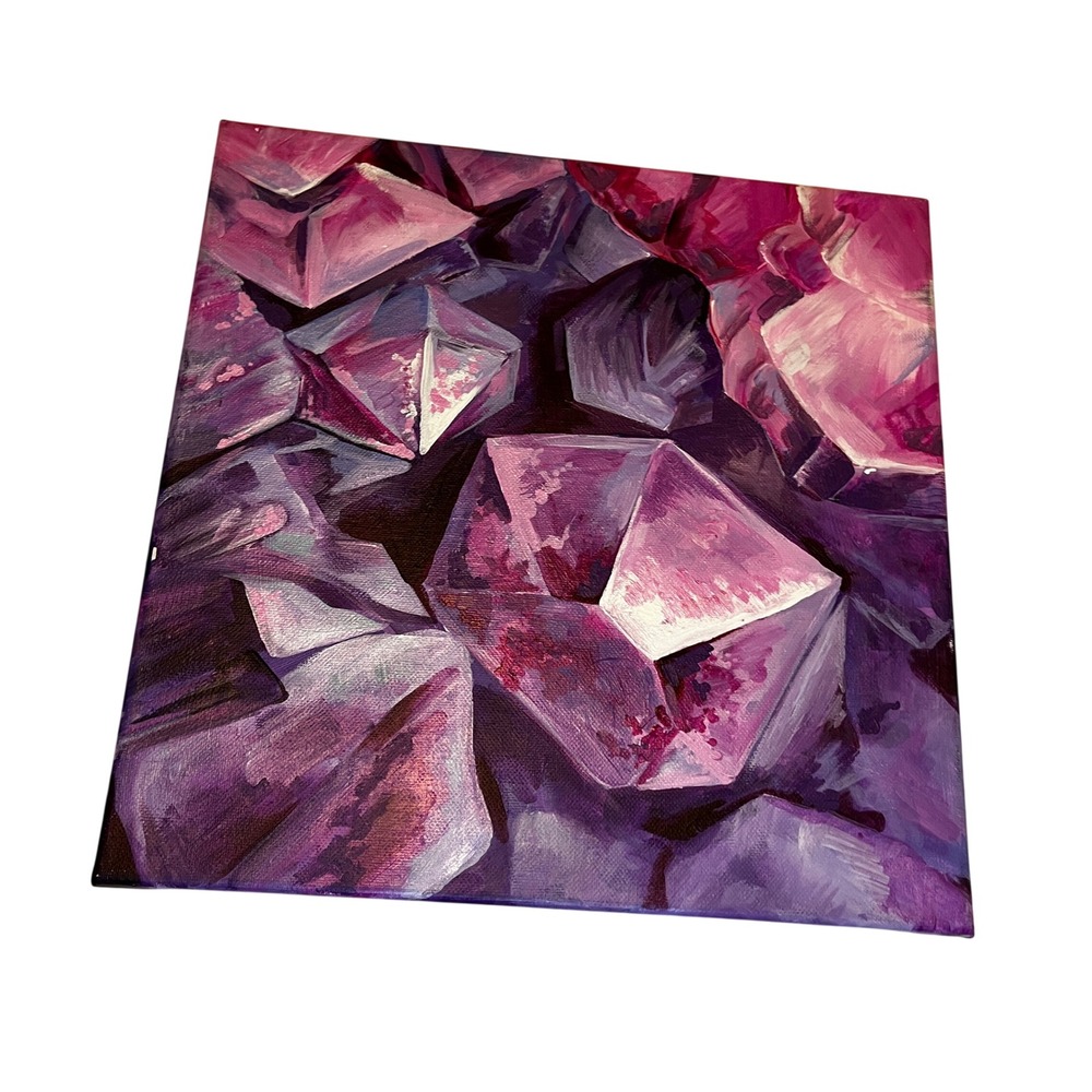 Original Amethyst Crystal Painting 12x12 Canvas Art "Purple Ice"